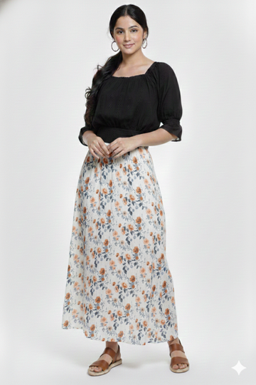 Floral Print Flared Maxi Skirt for girls