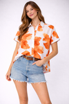 Floral Print Oversized Button-Down Shirt Blouse for girls