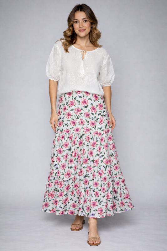 Pink Floral Print Maxi Skirt