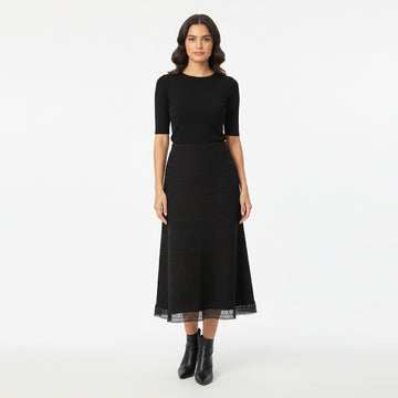High-Waist Lace-Hem Midi Skirt
