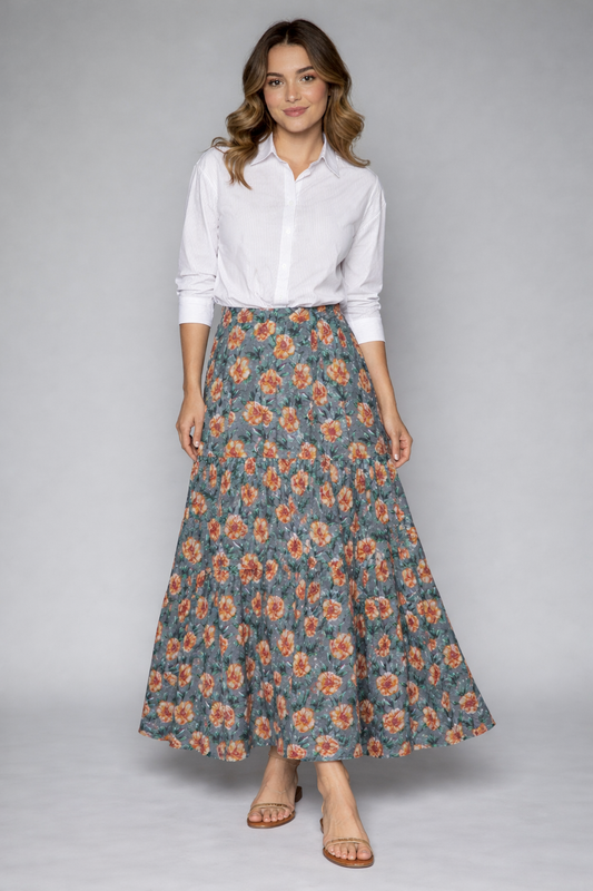 Floral Printed Tiered Maxi Skirt