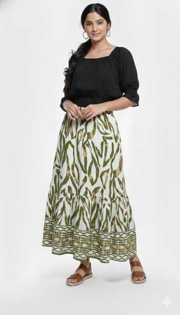 Tiered Printed Bohemian Maxi Skirt BORDER for girls