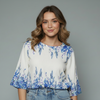 Women's Floral Border Print Peplum Blouse