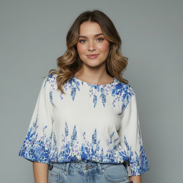 Women's Floral Border Print Peplum Blouse