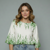 Women's Floral Border Print Peplum Blouse
