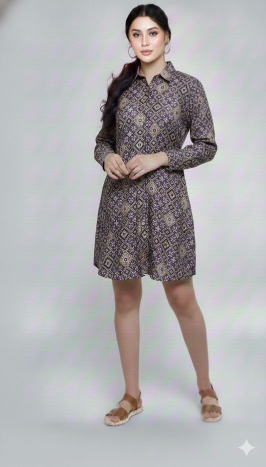 Geometric Printed Long Sleeve Tunic for girls