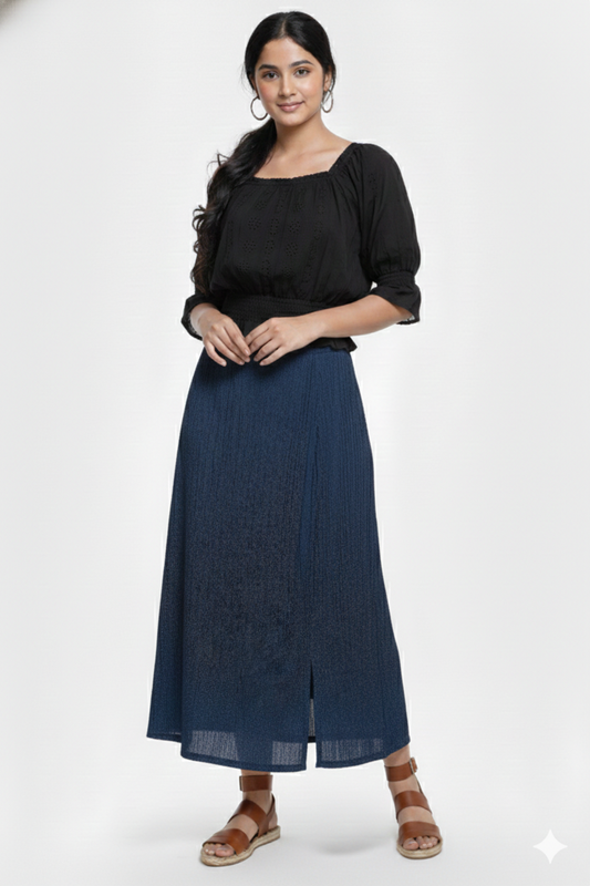 Ribbed Knit Textured Midi Skirts for girls