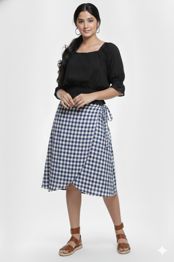 Gingham Plaid Tie-Waist Wrap Skirt for girls