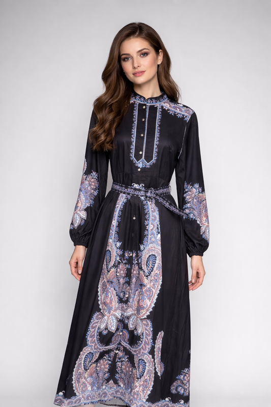 Printed Long-Sleeve Maxi Dress For girls