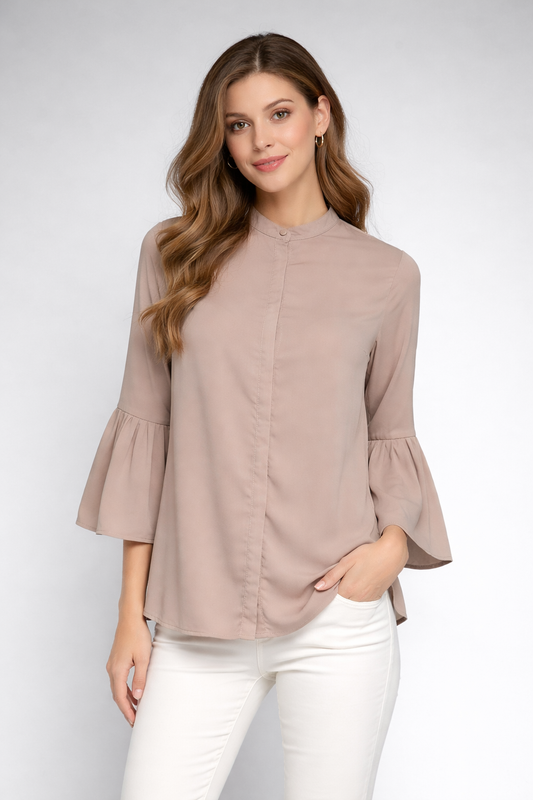 Collarless Ruffle Sleeve Shirt Dress for girls