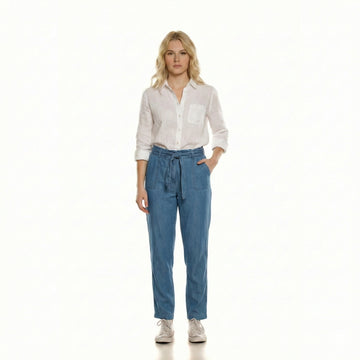 High-Waisted Chambray Paperbag Waist Trouser