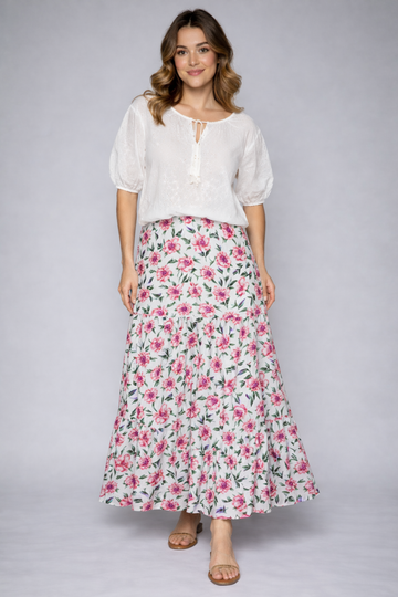 Pink Floral Print Maxi Skirt