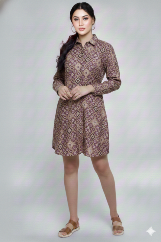 Geometric Printed Long Sleeve Tunic for girls