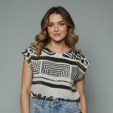 Women's Geometric Printed Cap Sleeve Blouse