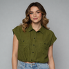 Women's Short Sleeve Button-Up Blouse