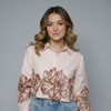 Women's Floral Border Print Button-Down Blouse