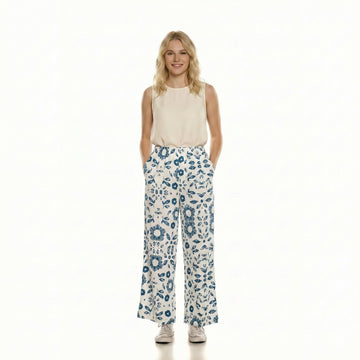 Floral High-Waisted Wide-Leg Linen Trousers