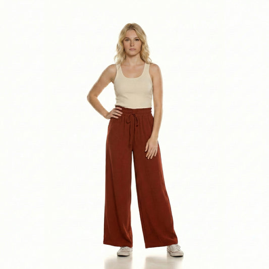 High-Waist Drawstring Wide-Leg Trousers