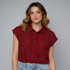 Women's Short Sleeve Button-Up Blouse