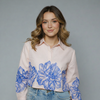Women's Floral Border Print Button-Down Blouse
