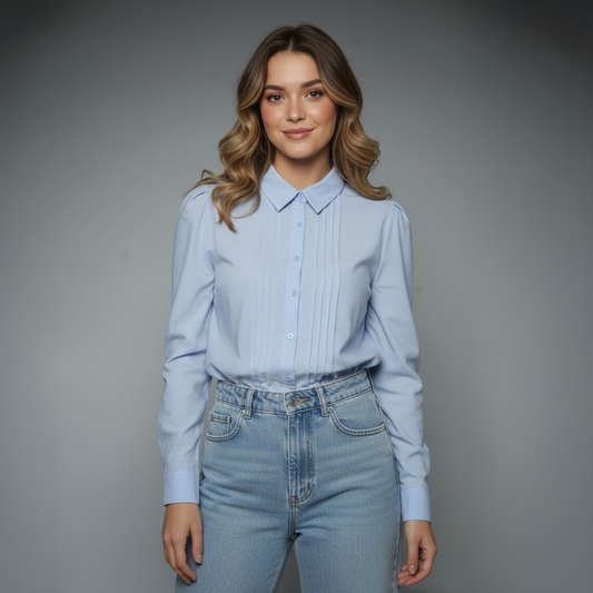 Pintuck Button-Down Cotton-Viscose Shirt – C001