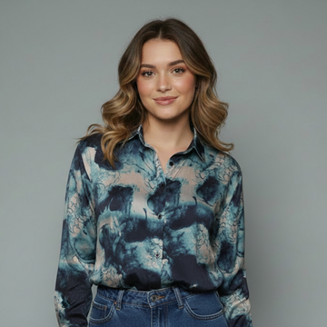 Women's Abstract Print Button-Down Shirt Blouse