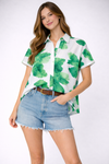 Floral Print Oversized Button-Down Shirt Blouse for girls