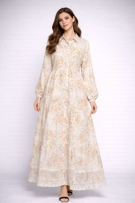 Women's Floral Printed Eyelet Cotton Dress
