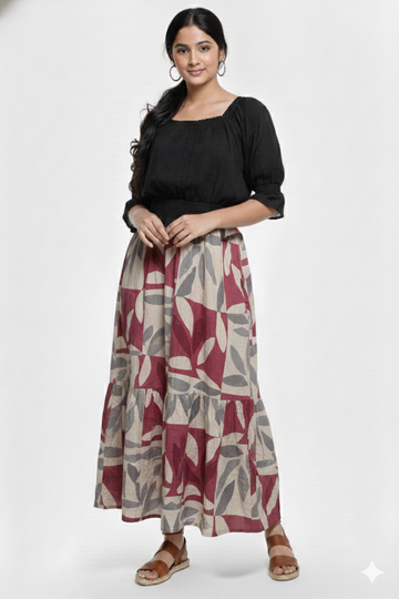 Leaf Print Midi Skirt for girls