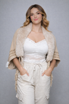 Patterned Knit Poncho with Faux Fur Accents Cardigan