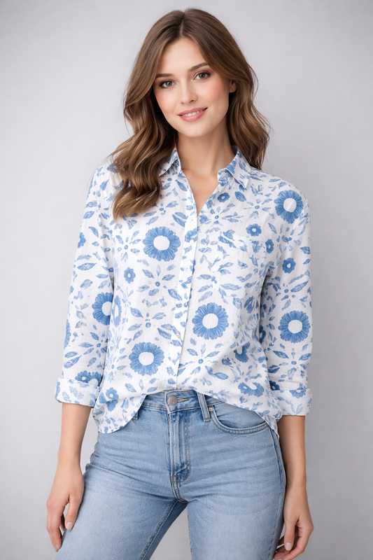 Floral Block Print Shirt Blouse for girls
