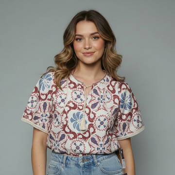 Bohemian Embroidered Tassel Floral Blouse for girls