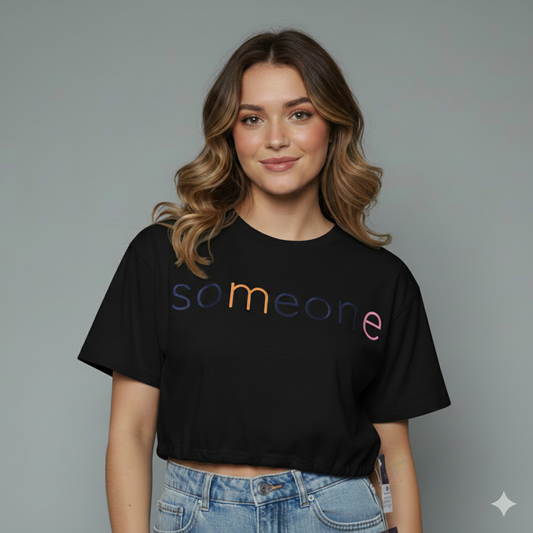 Women's Text Printed Short Sleeve Crop Top