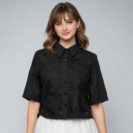 Women's Embroidered Cutlon Collared Blouse