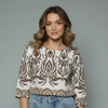 Women's Damask Print Jacquard Boatneck Blouse