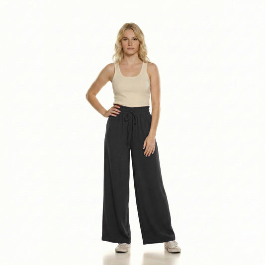 High-Waist Drawstring Wide-Leg Trousers