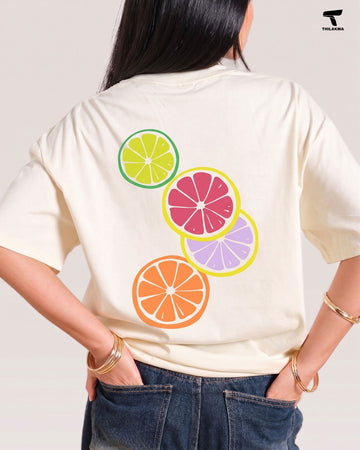 Citrus Print Oversized T-Shirt for Women