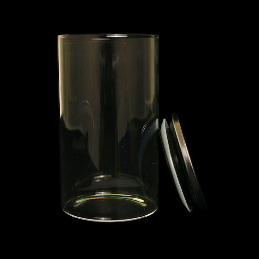Tall Airtight Glass Jar with Black Lid – Round Kitchen Storage Canister