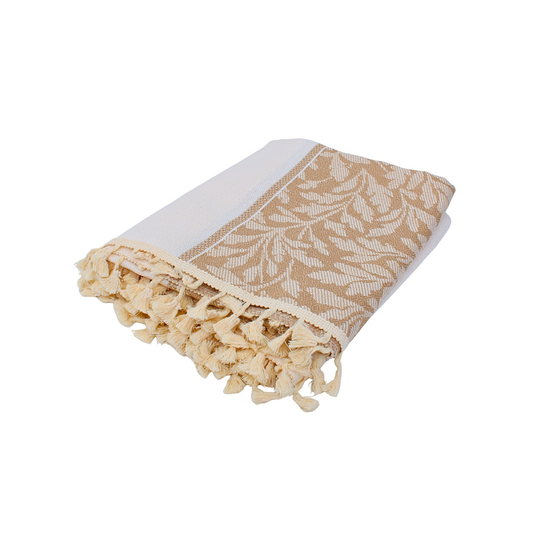 Beige Woven Throw Blanket with Tassel Fringe