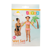 Intex Wet Set Collection packaging with two children in swimwear on a beach-themed background.
