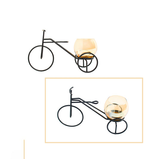 Black Bicycle Tealight Holder with Glass Cup