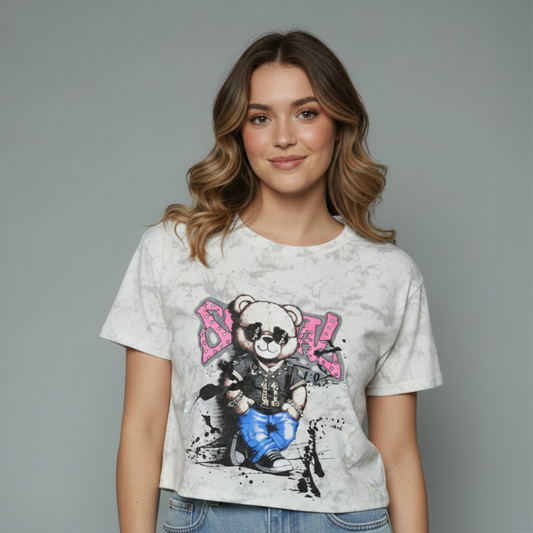 Urban Marbled Teddy Graphic Printed top for girls