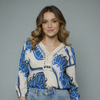 Women's Boho Printed Lace Trim Blouse