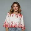 Women's Floral Border Print Peplum Blouse