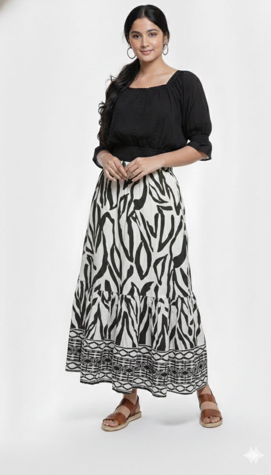 Tiered Printed Bohemian Maxi Skirt BORDER for girls