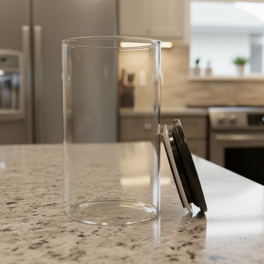 Tall Airtight Glass Jar with Black Lid – Round Kitchen Storage Canister