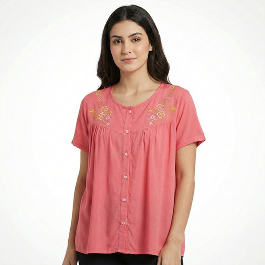 Women's Embroidered Button-Down Bed Jacket