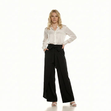High-Waist Tie-Front Palazzo Trousers