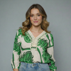 Women's Boho Printed Lace Trim Blouse