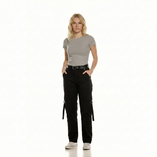 High-Waist Strappy Utility Cargo Trousers